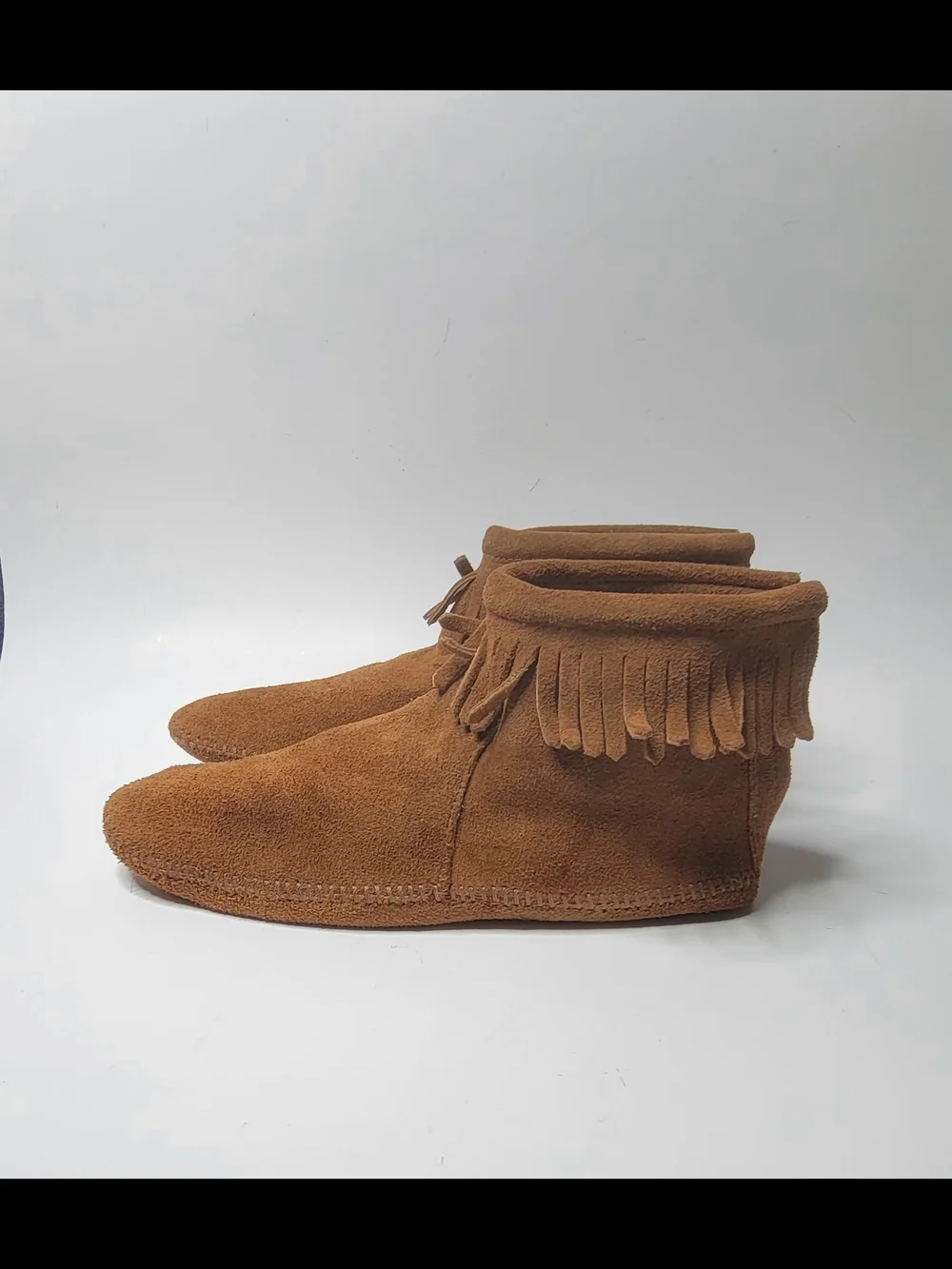 Minnetonka Vintage Moccasins Shoes Leather Zipper Fringe Size 7
